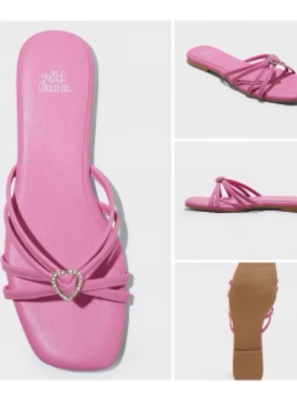 🩷 . Pink Heart-Embellished Strappy Slide Sandal - Women